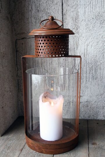 Rostig lykta med glas 35cmH