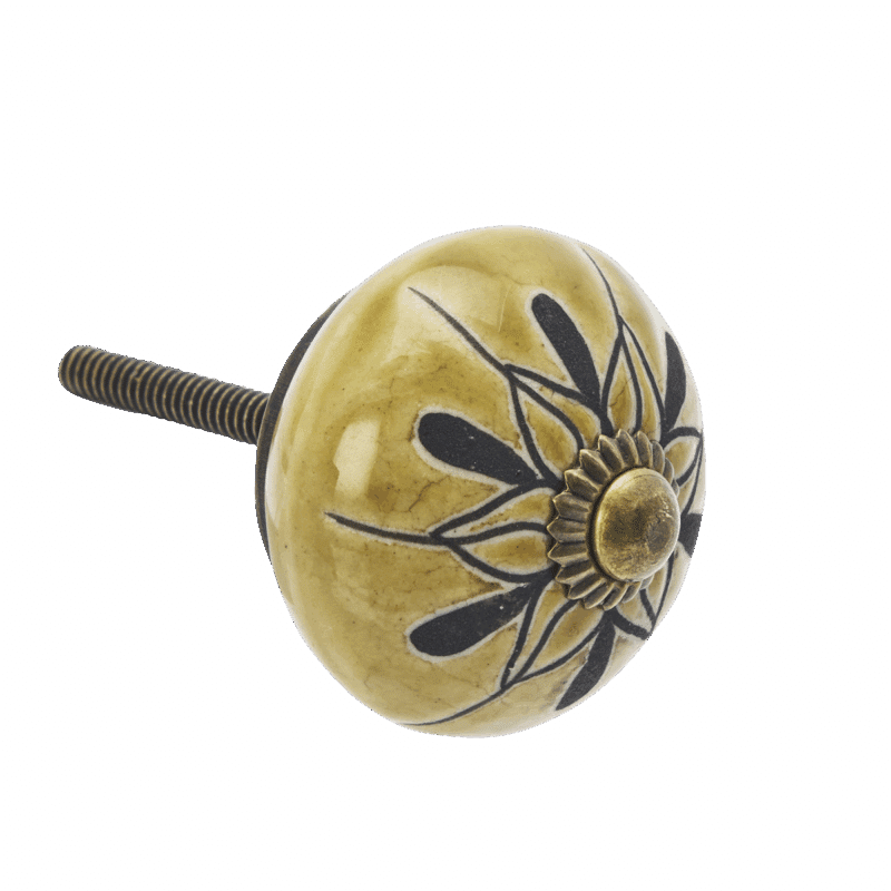 Knopp senapsgul med mönster 4 cm