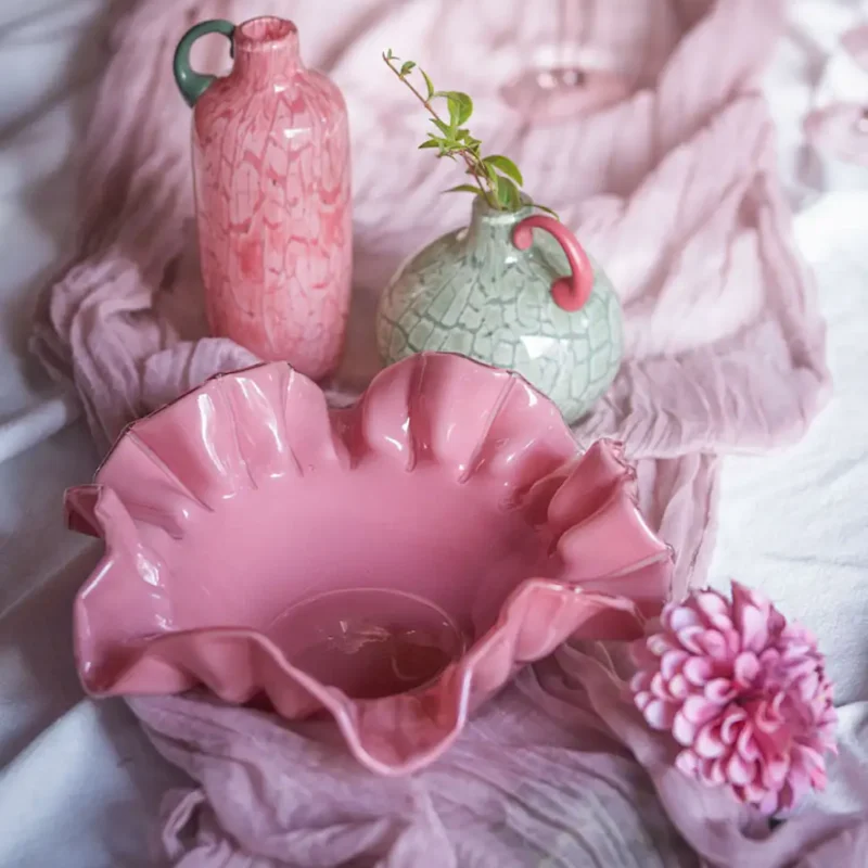 Vas i glas grön och rosa