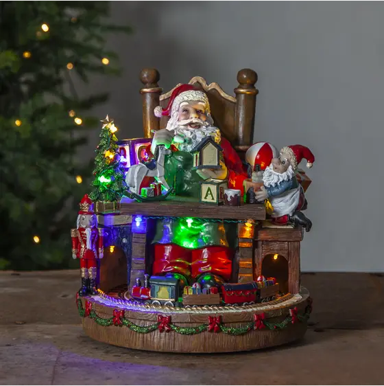 Tomte med skrivbord, 8 melodier, lyser timer/batteri
