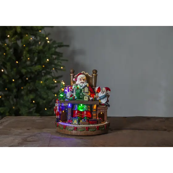 Tomte med skrivbord, 8 melodier, lyser timer/batteri